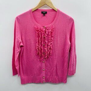 Talbots Petite Womens Size MP Medium Ruffle Button Down Cardigan Sweater 2518